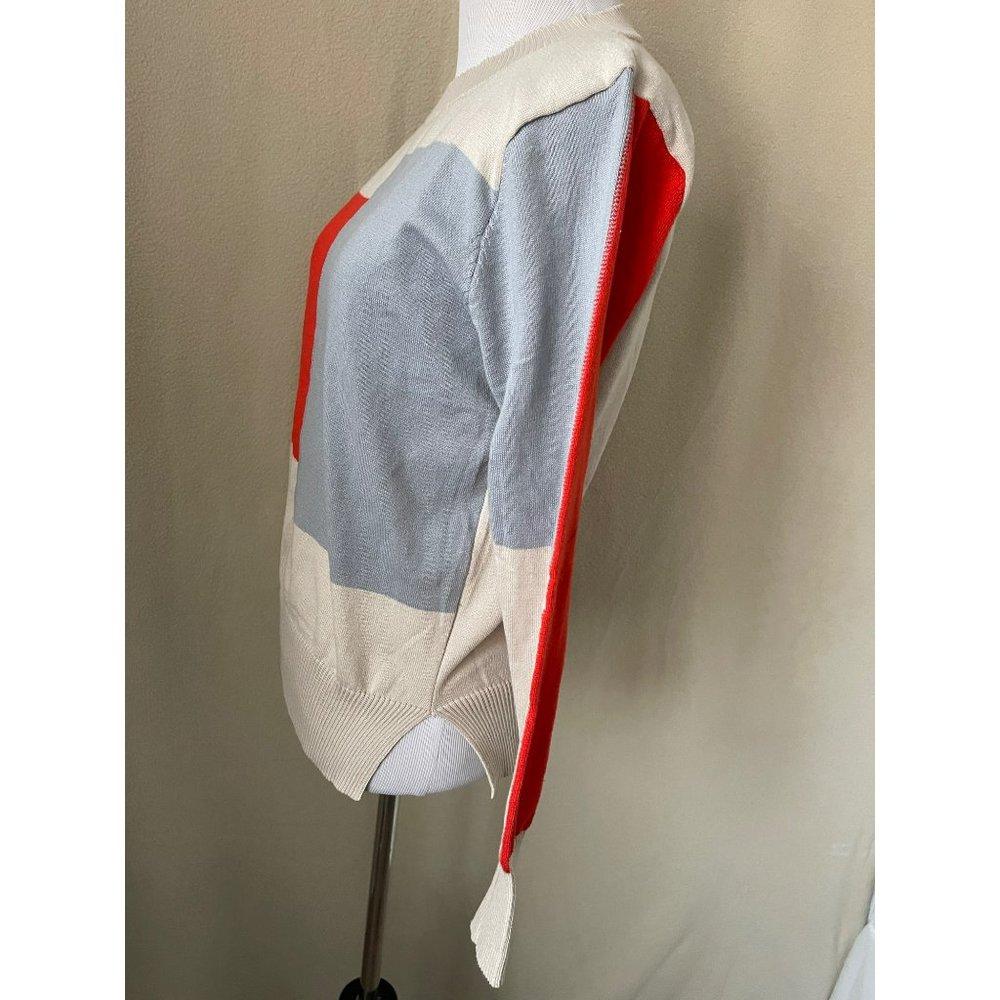 Women's Tan/Gray/Red Color Block Long Sleeve Knit Shirt - Picture 9 of 11